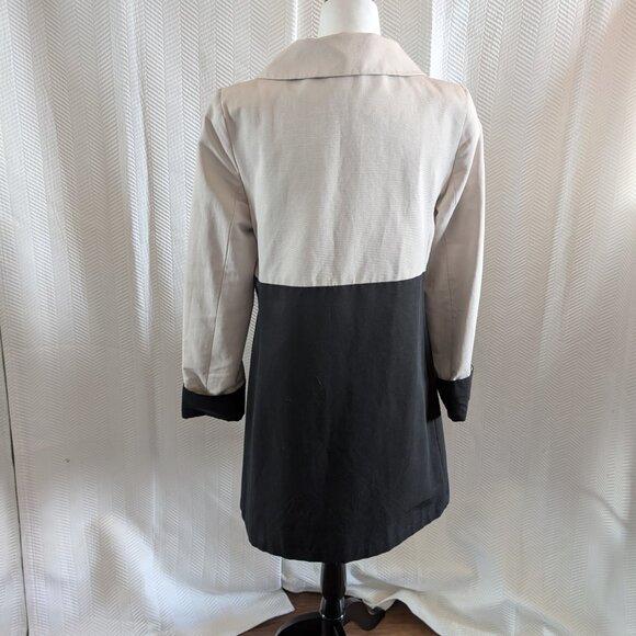 Tahari Colorblock Coat Cream Black Cotton Blend Size Small Overcoat Classic - Picture 3 of 14